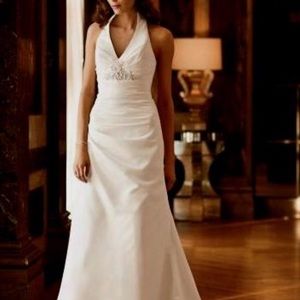 David's Bridal V Neck Taffeta Wedding Dress